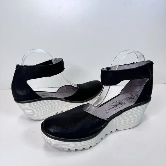 Fly London YAND Platform Wedge Shoes Ankle Strap Closed Toe Size 40 US 9 - Picture 6 of 10